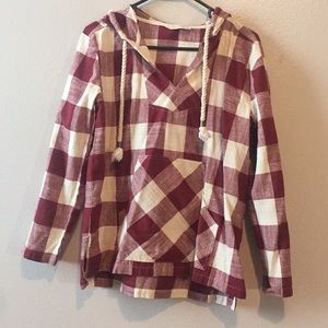 Red and cream pullover shirt